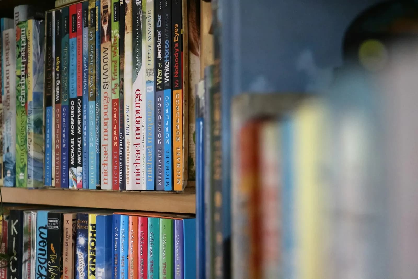 A bookshelf packed with children's paperbacks, their spines facing out in rows